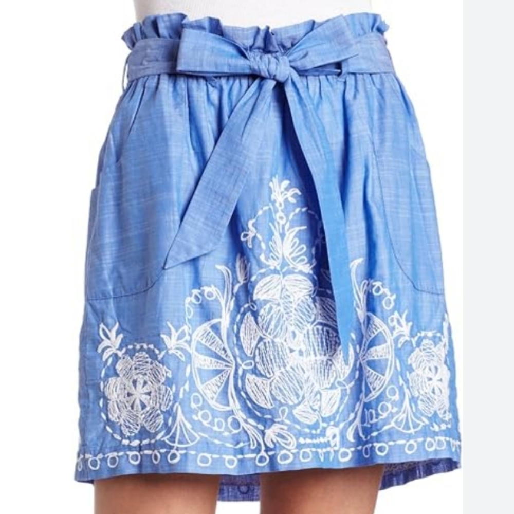 Lilly Pulitzer Avery Paperbag Waist Skirt Chambray Margarita sz Small